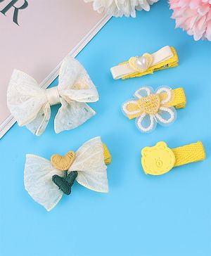 Babyhug Hair Pins And Clips With Bow & Crochet Applique Pack of 5 - Yellow