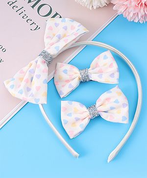 Babyhug Headband & Clips Combo Set Free Size with Bow Applique - Beige