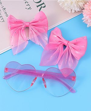 Babyhug Hair Clips & Sunglass Combo Set Free Size with Bow Applique - Pink