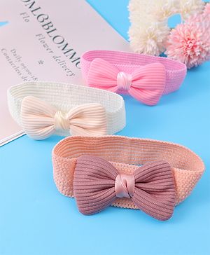 Babyhug Free Size Headbands With Bow Applique Pack of 3 - Pink & White