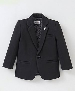 Noddy Full Sleeves Solid Blazer With Inner Fleece Lining - Black