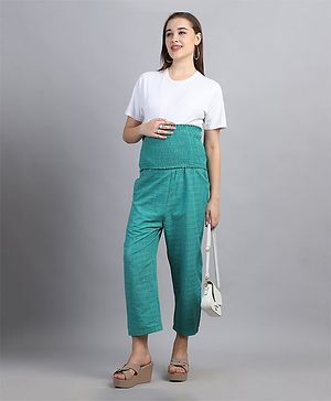 Moms Maternity Khadi Cotton Solid High Rise Smocking Maternity Trousers - Green