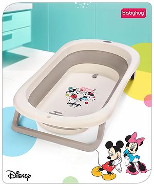 Babyhug Disney Foldable Baby Bathtub with Heat Sensitive Drain Plug & Mickey & Friends Graphics - White