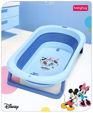 Babyhug Disney Foldable Baby Bathtub with Heat Sensitive Drain Plug & Mickey & Friends Graphics - Blue
