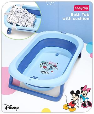 Babyhug Disney Foldable Baby Bathtub with Cushion & Mickey & Friends Graphics -Blue