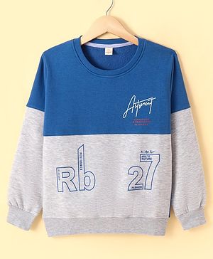 Olio Kids Fleece Knitted Full Sleeves Sweatshirt With Text Print - Blue