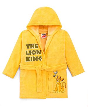 Babyhug Disney Terry Knit Full Sleeves Bath Robe With Lion King Graphics - Yellow