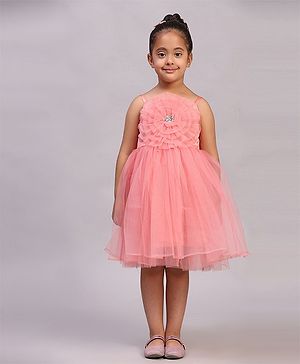 Toy Balloon Kids Sleeveless Flower Applique Detailed Bodice Dress - Dusty Rose