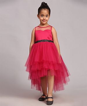 Toy Balloon Kids Net Sleeveless Sequin Detailed Bodice High Low Dress - Magenta