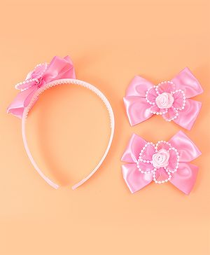 Babyhug Hair Accessories Combo Sets with Bow Applique - Pink
