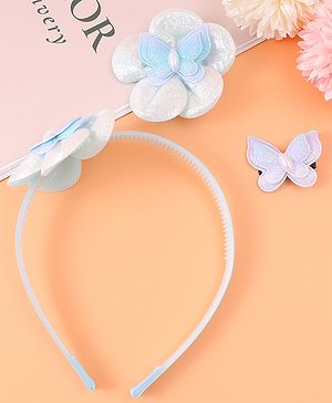 Babyhug Hair Accessories Combo Set Free Size with Floral Applique - Sky Blue