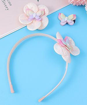 Babyhug Hair Accessories Combo Set Free Size with Floral Applique - Peach
