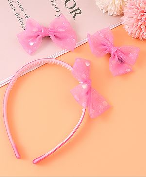 Babyhug Headband & Clip Combo Set Free Size with Floral Applique - Fuchsia