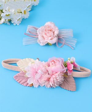 Babyhug Hair Accessory Combo Set With Floral Applique Free Size - Pink