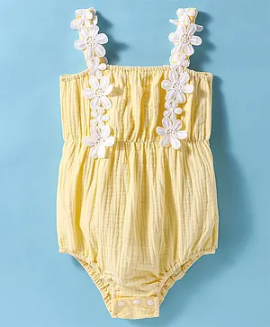 Kookie Kids Singlet Sleeves Onesie
                              with Floral Embroidery - Yellow
