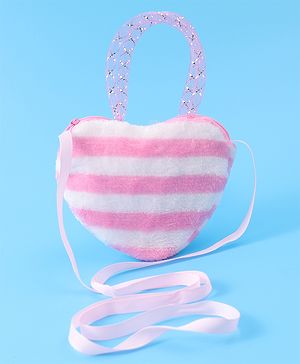 Babyhug Free Size Striped Heart Shaped Sling Bag With Bow Applique - Pink