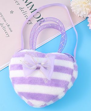 Babyhug Free Size Striped Heart Shaped Sling Bag With Bow Applique - Purple