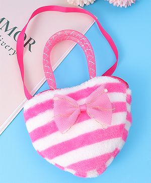 Babyhug Free Size Striped Heart Shaped Sling Bag With Bow Applique - Fuchsia