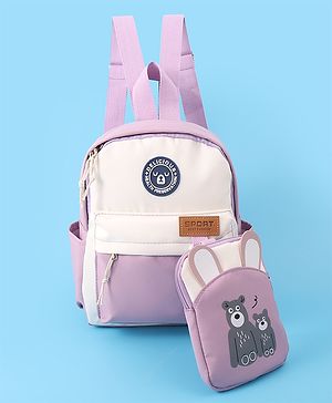 Pine Kids Bear Print Fashion Backpack With a Pouch -Purple