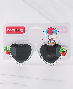Babyhug Free Size Sunglasses Heart Shaped With Floral & Strawberry Applique - White