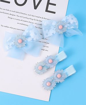 Babyhug Hair Pins And Clips With Floral Applique Pack of 4 - Light Blue