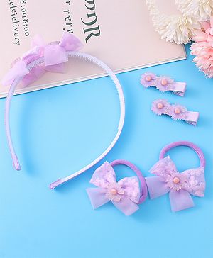 Babyhug Hair Accessories Combo Set With Floral Applique - Purple