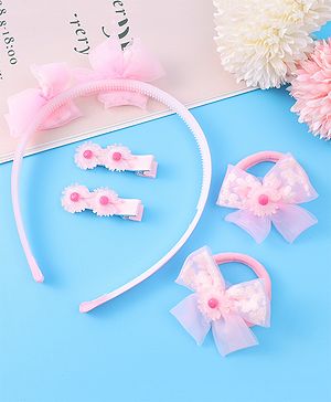 Babyhug Hair Accessories Combo Set With Floral Applique - Pink