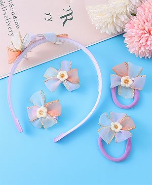 Babyhug Hair Accessories Combo Set With Floral Applique - Purple