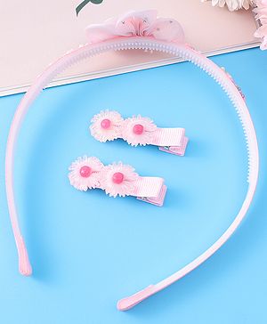 Babyhug Hair Accessories Combo Set With Floral Applique - Pink