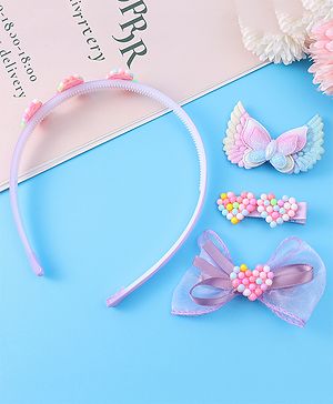 Babyhug Hair Accessories Combo Set With Heart & Butterly Applique - Purple