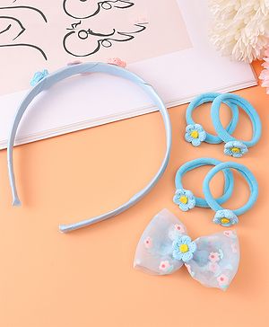 Babyhug Hair Accessories Combo Set With Floral Applique - Blue
