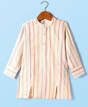 Babyhug Cotton Woven Full Sleeves Embroidered Kurta  - Cream Red & Green