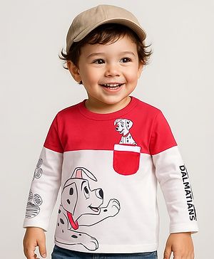 Babyhug Disney Single Jersey Knit Cut and Sew Full Sleeves T-shirt With 101 Dalmatians Graphics and Pocket Detailing - Red & White