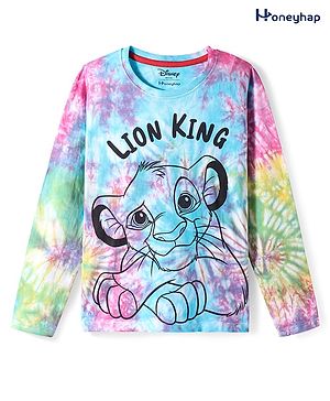 HoneyHap Disney Single Jersey Knit Full Sleeves T-Shirt With Lion King Graphics & Tie & Dye Effect - Light Blue