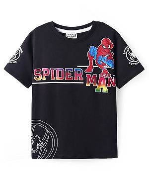 Pine Kids Marvel Single Jersey Knit Half Sleeves T-Shirt With Spiderman Graphics - Black