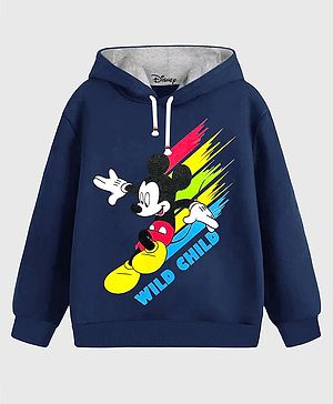 KUCHIPOO Fleece Full Sleeves Disney Featuring Mickey Mouse Printed Hoodie - Blue