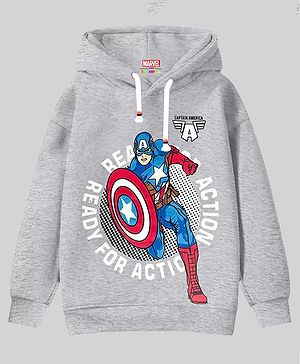 KUCHIPOO Fleece Full Sleeves Marvel Featuring Captain America Printed Hoodie - Grey