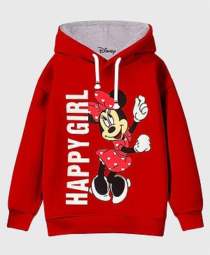 KUCHIPOO Fleece Full Sleeves Disney Featuring Minnie Mouse Printed Hoodie - Red