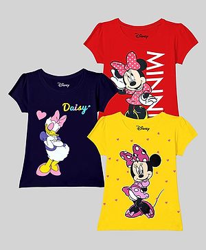 KUCHIPOO Pack Of 3 Half Sleeves Disney Featuring Minnie Mouse & Daisy Printed Tees - Red Blue & Yellow