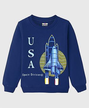 KUCHIPOO Fleece Full Sleeves Rocket Printed Sweatshirt - Blue