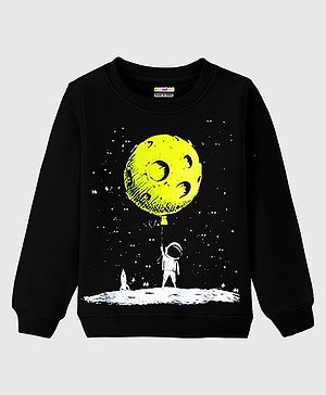 KUCHIPOO Fleece Full Sleeves Space Theme Printed Sweatshirt - Black