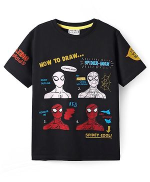 Pine Kids Marvel Single Jersey Knit Half Sleeves T-Shirt With Spiderman Graphics - Black
