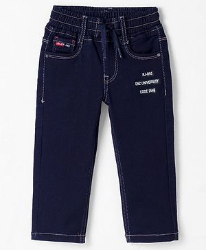 RUFF Woven Full Length Denim Jeans With Text Print - Navy Blue