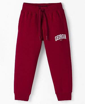 Ruff Fleece Knit Full Length Lounge Pant with Text Print - Maroon