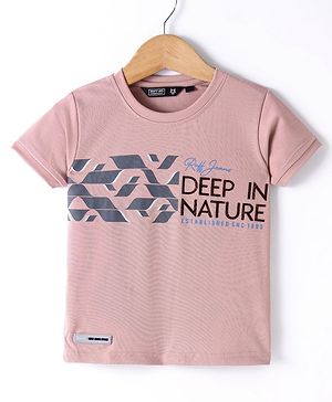 Ruff Cotton Knit Half Sleeves Text Printed T-Shirt - Rose Gold