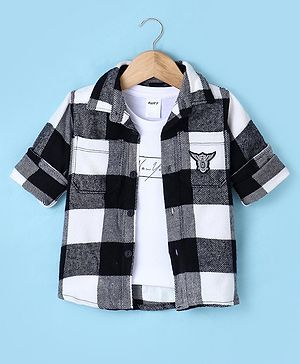 Ruff Twill Woven Full Sleeves Checkered Shirt With Inner T-Shirt - Black & White