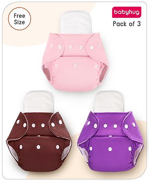 Babyhug  Free Size Reusable Cloth Diaper with Inserts Pack of 3 - Multicolour