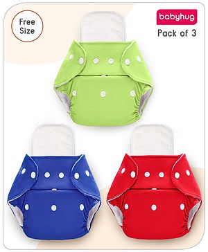 Babyhug  Free Size Reusable Cloth Diaper with Inserts Pack of 3 - Multicolour
