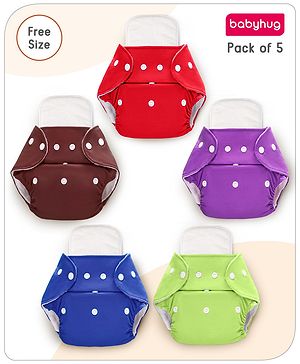 Babyhug  Free Size Reusable Cloth Diaper with Inserts Pack of 5 - Multicolour