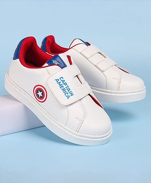 Pine Kids Marvel Avengers Captain America Print Casual Shoes with Velcro Closure - White